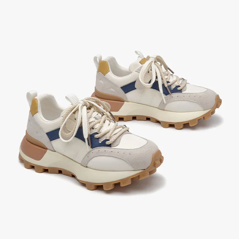 BeauToday Casual Mixed Colors Patchwork Chunky Sneakers Lace-up Waffle Trainers for Women