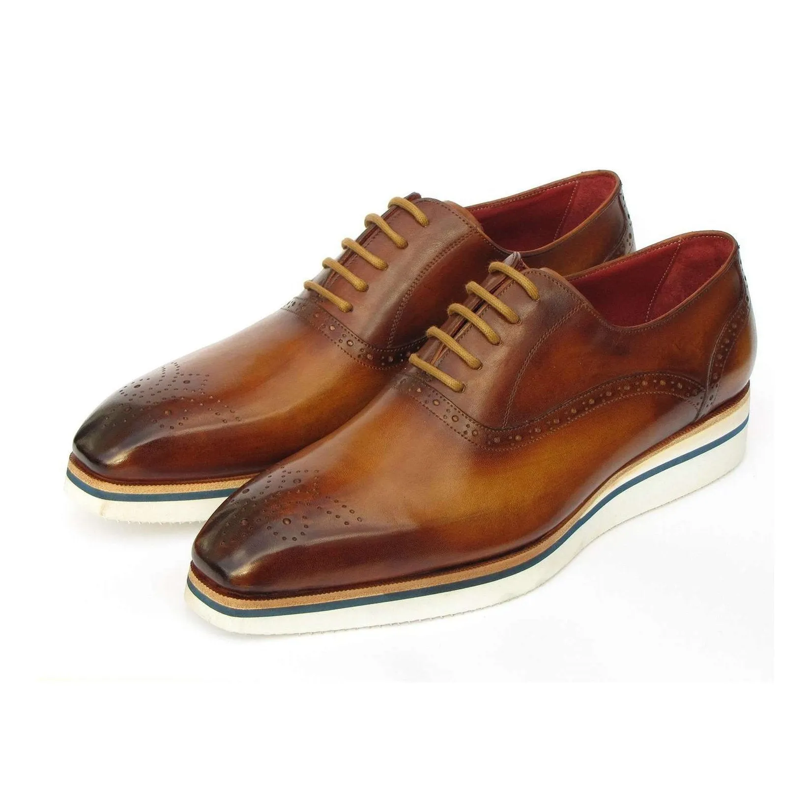 Paul Parkman Handmade Designer Shoes Men's Brown Calf-skin Leather Smart Casual Oxfords 184SNK-BRW (PM5913)